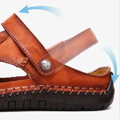 Men's Leather Slide Sandals – Closed Toe Slip-On with Orthopedic Support & Non-Slip Sole for Summer, Casual Wear, Travel & Vacation
