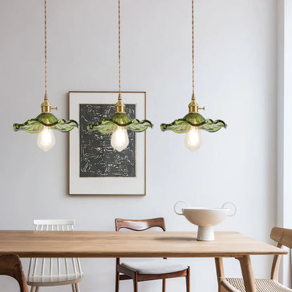 Glass Ceiling Light with Sculptural Ripple Edge – 9 in Hanging Fixture with Metal Hardware for Kitchen, Dining Area, or Bedroom – Adjustable