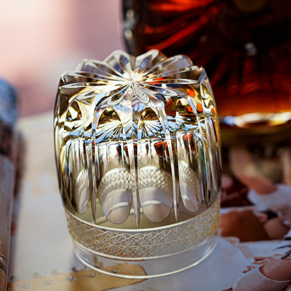 Hand-Cut Crystal Whisky Glass with Starburst Pattern, Gift-Boxed Japanese Tumbler for Spirits