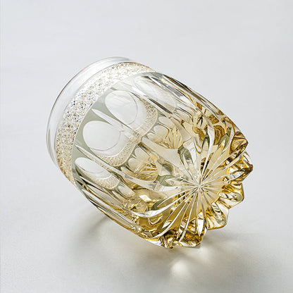 Hand-Cut Crystal Whisky Glass with Starburst Pattern, Gift-Boxed Japanese Tumbler for Spirits