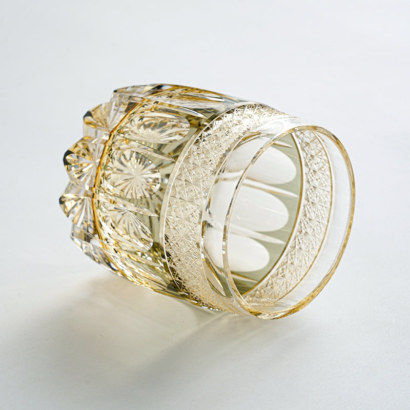 Hand-Cut Crystal Whisky Glass with Starburst Pattern, Gift-Boxed Japanese Tumbler for Spirits