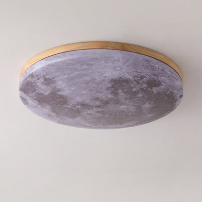 Round Wood Ceiling Light 15 in LED Flush Mount Fixture 24W 2400lm for Bedroom Living Room Hallway Modern Lighting