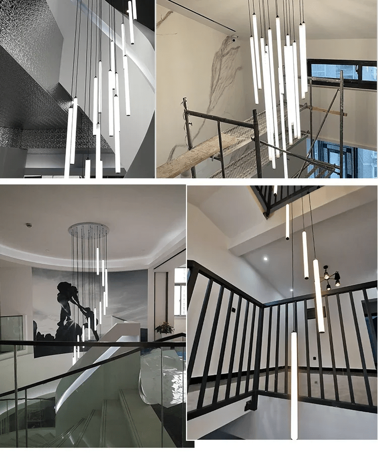 Adjustable Height LED Chandelier for Staircase & Foyer – Iron & Acrylic Multi-Light Fixture, 47–118 in Drop, 5–18 Bulb Configurations for En