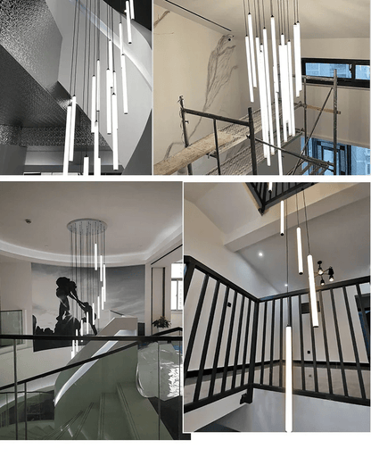Adjustable Height LED Chandelier for Staircase & Foyer – Iron & Acrylic Multi-Light Fixture, 47–118 in Drop, 5–18 Bulb Configurations for En