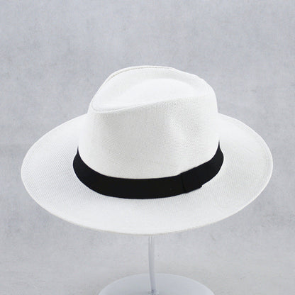 Chapeau Fedora en paille UPF 50+ avec bord modelable et bande en cuir pour hommes et femmes