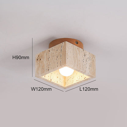 Plafonnier encastré en pierre naturelle avec détails en bois, culot E26, pour chambre, entrée, espace de vie, luminaire à profil bas, éclairage ambiant au plafond