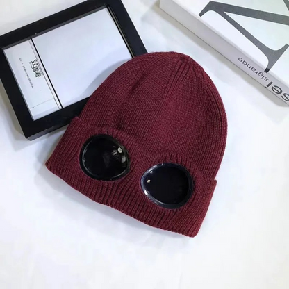 Knit Beanie with Flip-Down Goggles – Windproof Winter Hat for Outdoor Activities