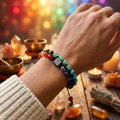 Natural Stone Chakra Bracelet – Adjustable Braided Cord Design for Men & Women, Lightweight & Colorful