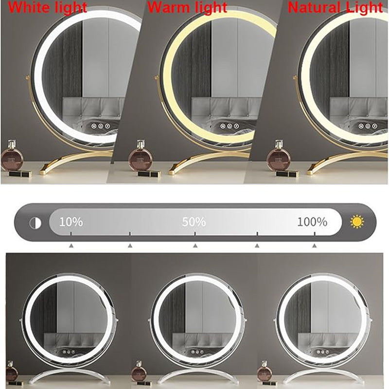 Rechargeable Lighted Vanity Mirror 16 Inch Round Tabletop Mirror with Adjustable LED Brightness Dimmable 360 Rotation for Makeup Skincare Be
