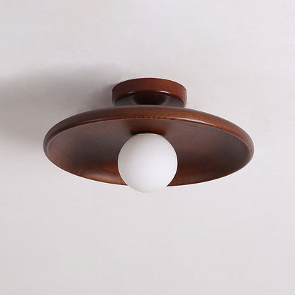 Plafonnier sphérique en bois, profil bas, 6 pouces de hauteur, lueur chaleureuse pour chambres, entrées et espaces restreints, style minimaliste moderne, Natura
