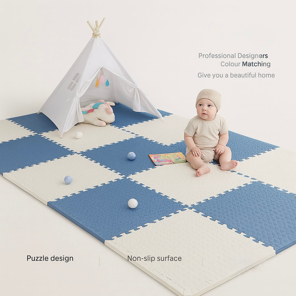 Interlocking Foam Floor Tiles 12x12 Inch Non-Slip Cushioned Baby Crawling Mat for Nursery Playroom Kids Activity Area Water-Resistant EVA Pu