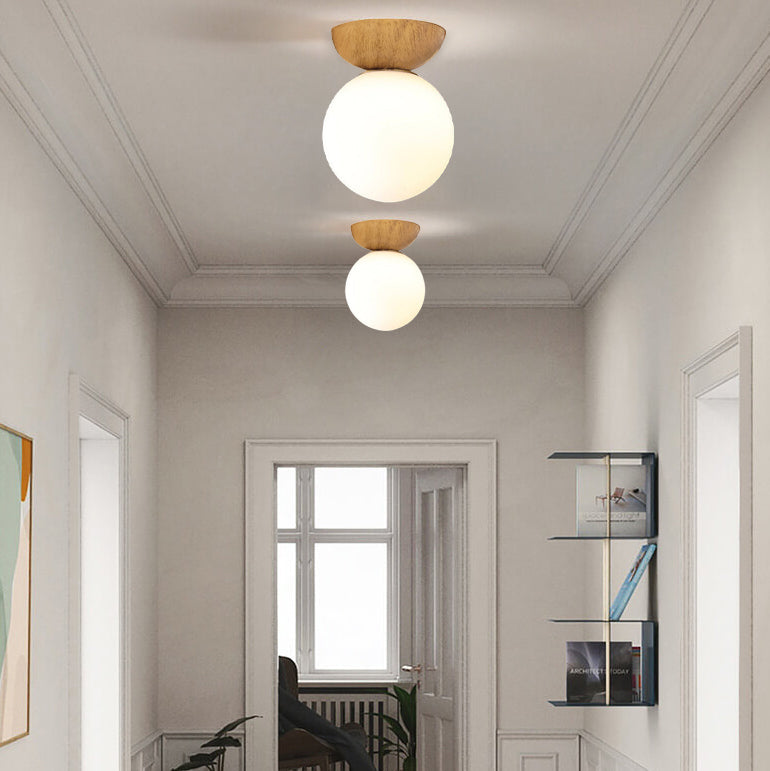 Glass & Iron Hanging Ceiling Light Fixture 6.3 in Adjustable Cord Modern Semi-Flush Mount for Bedroom Entryway Home 110V G9 Socket