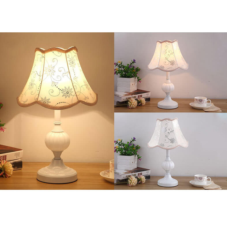 Desk Lamp with Fabric Shade & Metal Base 16.5 Inches High for Bedroom Nightstand Reading Study Room Office Workspace E26 Socket Gold White A