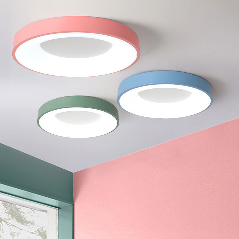 Round Flush Mount LED Fixture Iron Acrylic Low Profile for Bedroom Hallway Living Room Kitchen Dining Room Modern Minimalist Slim Design