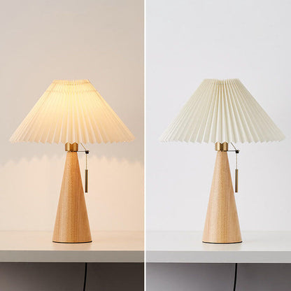 Wood Base Lamp with Fabric Shade E26 Socket for Bedroom Living Room Nightstand Desk Ambient Lighting Modern Asian Style Décor