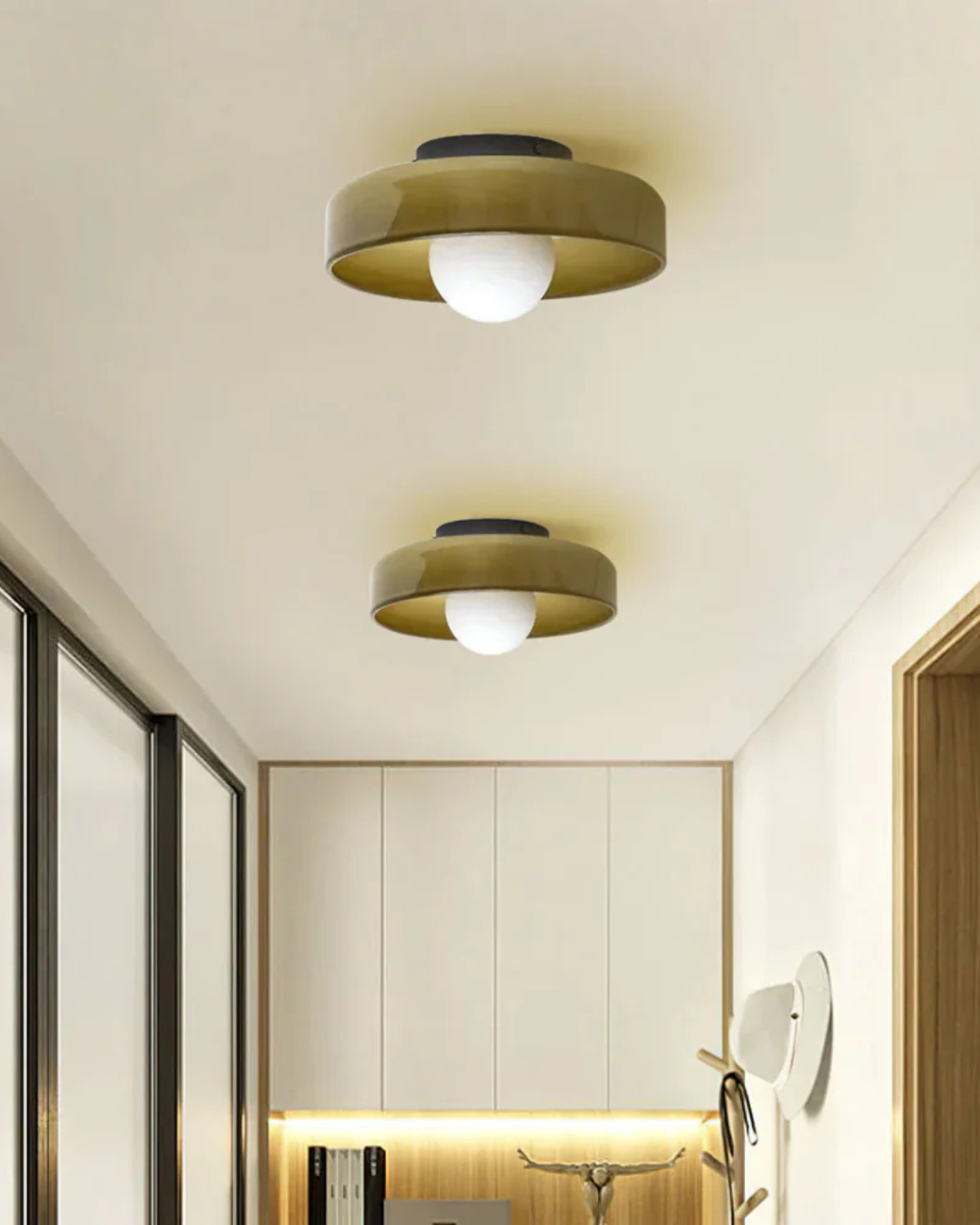 Flush Mount Ceiling Light with Glass Shade and Metal Frame for Living Room, Bedroom, Hallway – Round Overhead Fixture with Warm White Glow