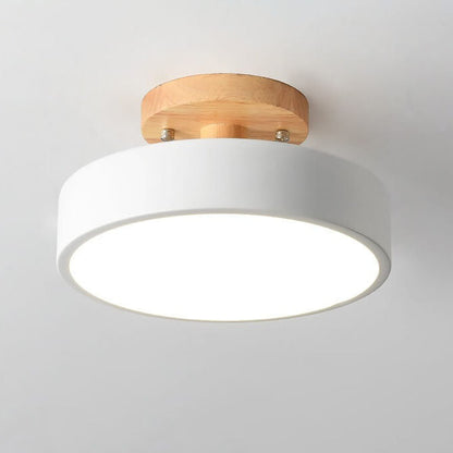 LED Semi-Flush Ceiling Light 12 in Wood & Acrylic Low-Profile Fixture for Bedroom Hallway Living Room Modern Home Lighting 3-Color Temperatu