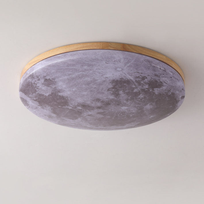 Circular LED Flush Mount Ceiling Light Wood Trim Acrylic Diffuser Hardwired Low Profile for Bedroom Hallway Kitchen Dining Room Entryway