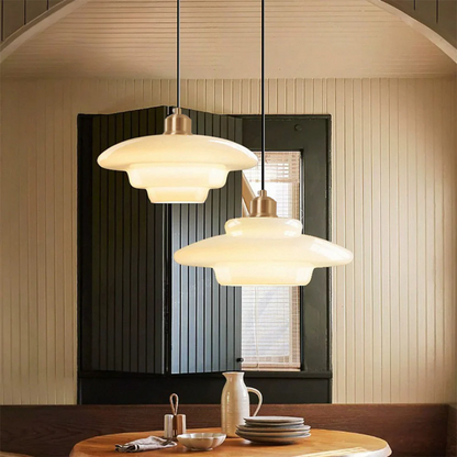 Adjustable Drop Ceiling Light with Cream Glass Shade and Gold Finish for Dining Room Kitchen Island Counter 47 in Cord E27 Socket Modern Far