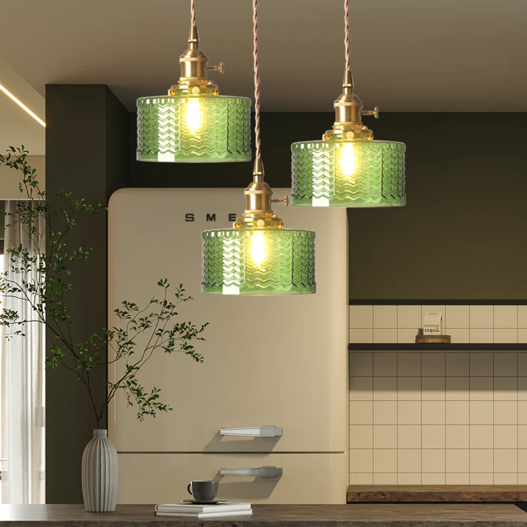 Adjustable Drop Ceiling Light with Textured Glass Shade E27 Socket for Kitchen Island Dining Room Counter Breakfast Bar Scandinavian Modern