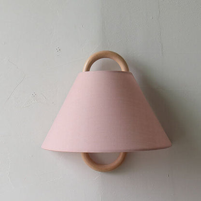 Fabric Half-Moon Wall Sconce with Natural Wood Backplate for Bedroom & Living Room