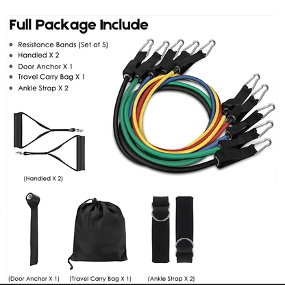 Versatile Resistance Bands Set | 11-Piece Exercise Bands with Adjustable Levels | Portable Solution for Full Body Workouts