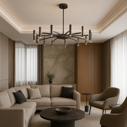12-Light LED Chandelier Modern Metal Fixture for Dining Room Living Room Bedroom Black Hardwired Ceiling Light Contemporary Style