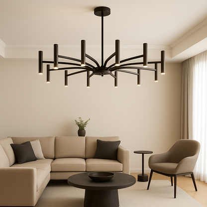 12-Light LED Chandelier Modern Metal Fixture for Dining Room Living Room Bedroom Black Hardwired Ceiling Light Contemporary Style