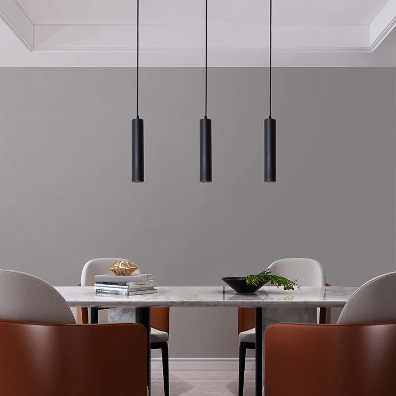 Suspension cylindrique en métal noir, luminaire suspendu moderne réglable pour salle à manger, îlot de cuisine et espace de vie