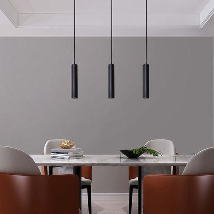 Suspension cylindrique en métal noir, luminaire suspendu moderne réglable pour salle à manger, îlot de cuisine et espace de vie
