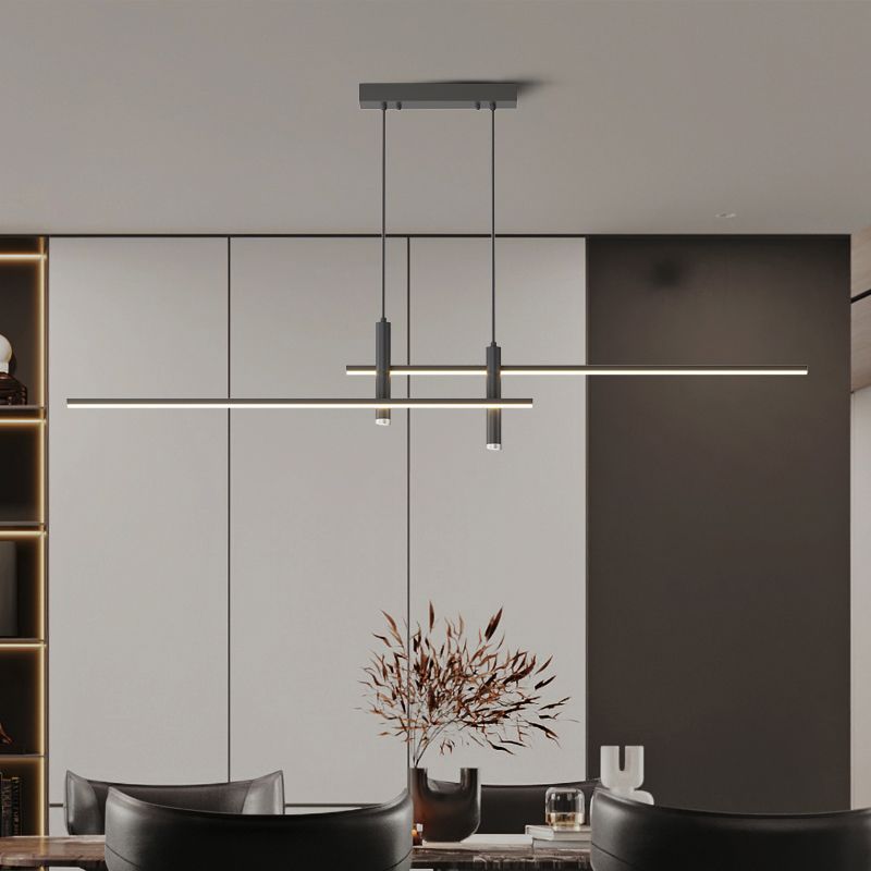 Suspension linéaire à deux spots en métal, luminaire moderne réglable pour îlot de cuisine, salle à manger et salon