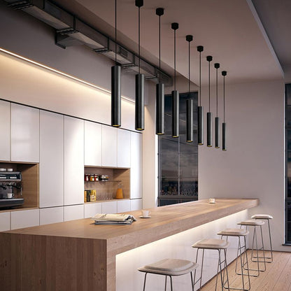 Suspension cylindrique en métal noir, luminaire suspendu moderne réglable pour salle à manger, îlot de cuisine et espace de vie