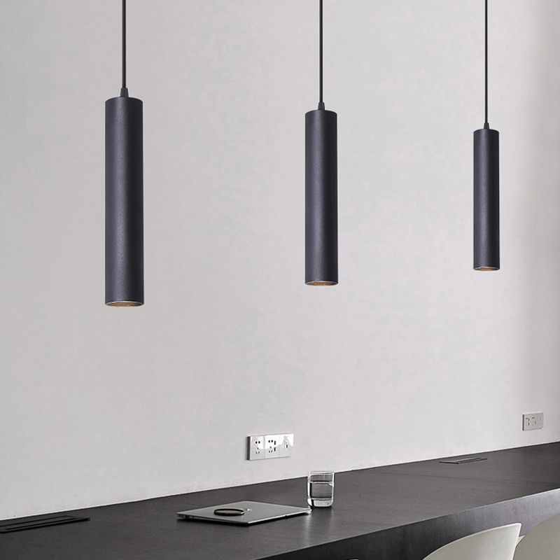 Suspension cylindrique en métal noir, luminaire suspendu moderne réglable pour salle à manger, îlot de cuisine et espace de vie