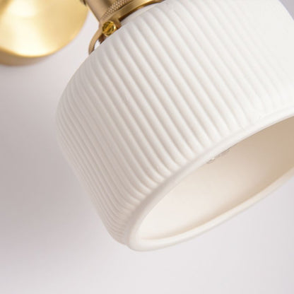 Ceramic Wall Sconce with Geometric Metal Mount – White Hardwired Fixture for Bedroom, Hallway & Bath
