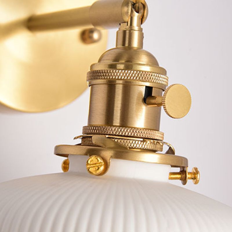 Ceramic Wall Sconce with Geometric Metal Mount – White Hardwired Fixture for Bedroom, Hallway & Bath