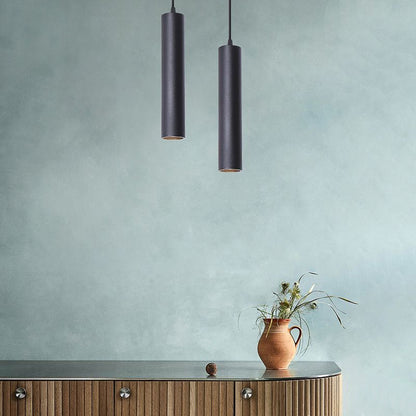 Suspension cylindrique en métal noir, luminaire suspendu moderne réglable pour salle à manger, îlot de cuisine et espace de vie