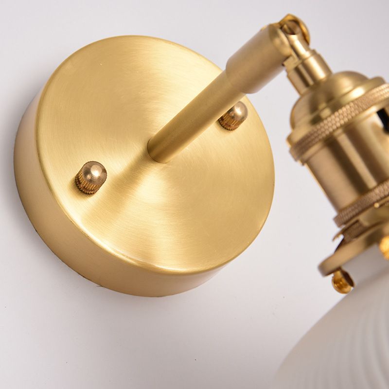 Ceramic Wall Sconce with Geometric Metal Mount – White Hardwired Fixture for Bedroom, Hallway & Bath