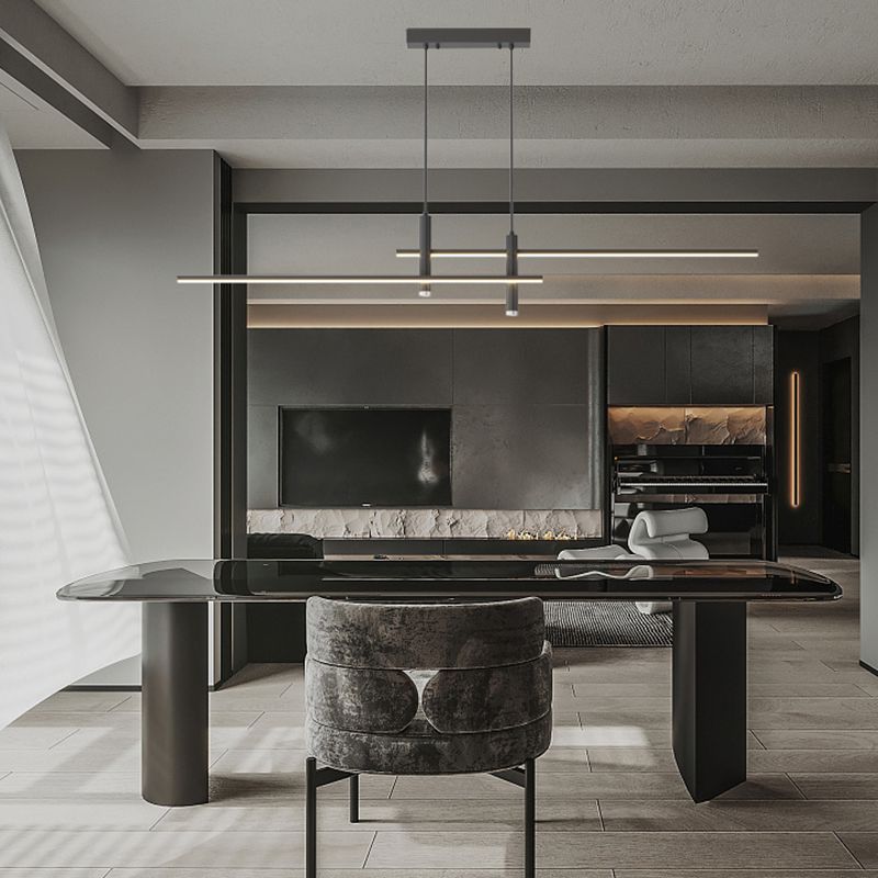 Suspension linéaire à deux spots en métal, luminaire moderne réglable pour îlot de cuisine, salle à manger et salon