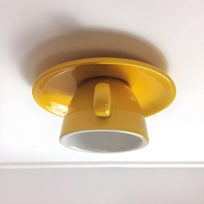 Plafonnier en céramique en forme de tasse à café – Montage encastré disponible en jaune, bleu, rose et autres coloris pour chambre, salle à manger et salon