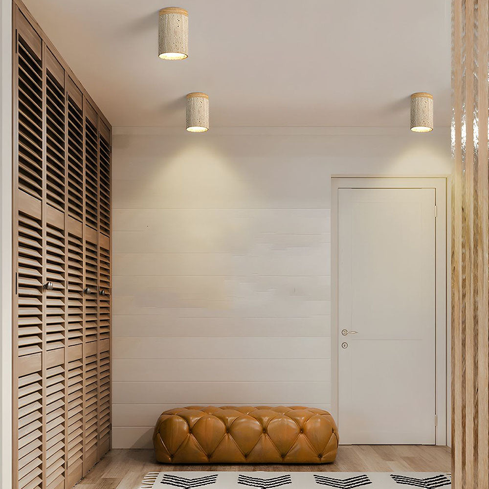 Plafonnier encastré en pierre naturelle avec détails en bois, culot E26, pour chambre, entrée, espace de vie, luminaire à profil bas, éclairage ambiant au plafond