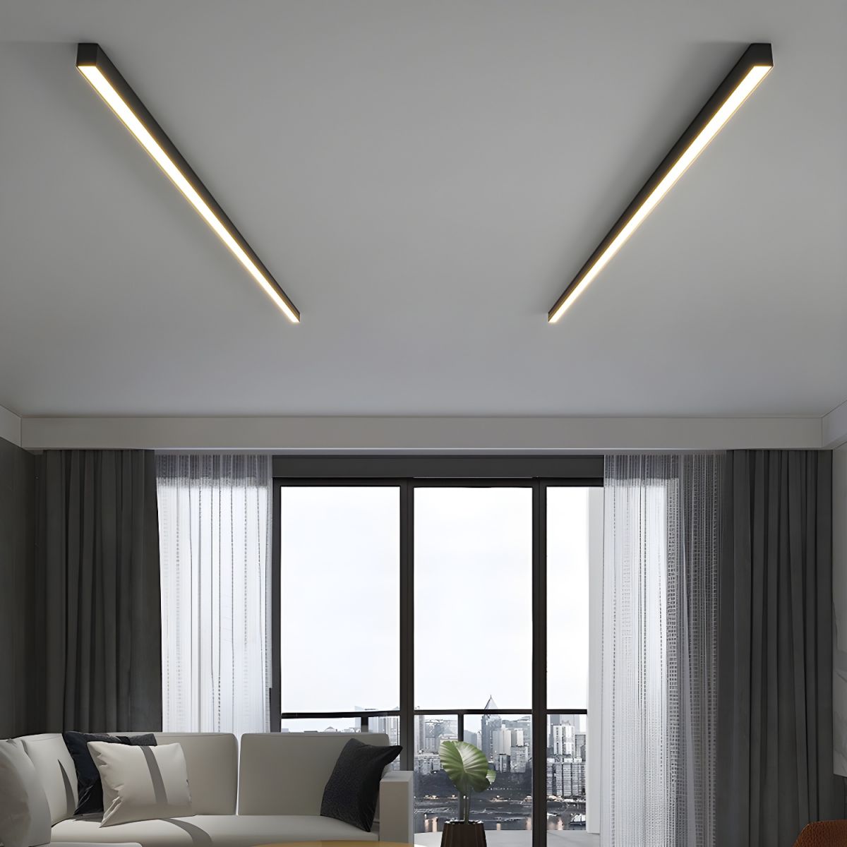 Plafonnier LED linéaire à montage encastré de 47 pouces, luminaire noir pour chambre, salon, couloir, éclairage domestique minimaliste contemporain