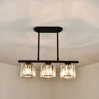 Multi-Light Overhead Fixture with Clear Glass Globes for Dining Tables & Islands – Adjustable Drop, Black Metal Frame, E27 Socket – Contempo