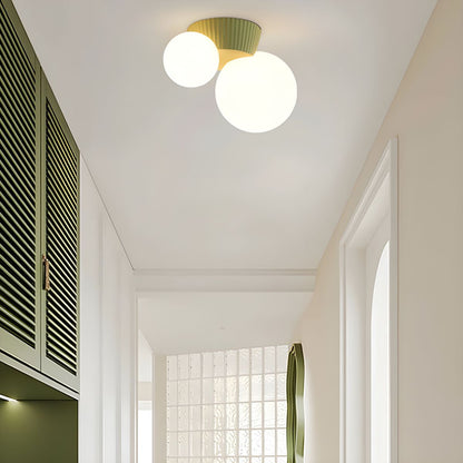 Modern Dual-Globe Flush Mount Light Fixture Green 8.5 Inch Resin for Bedrooms Entryways Small Rooms G9 Compatible Indoor Overhead Lighting