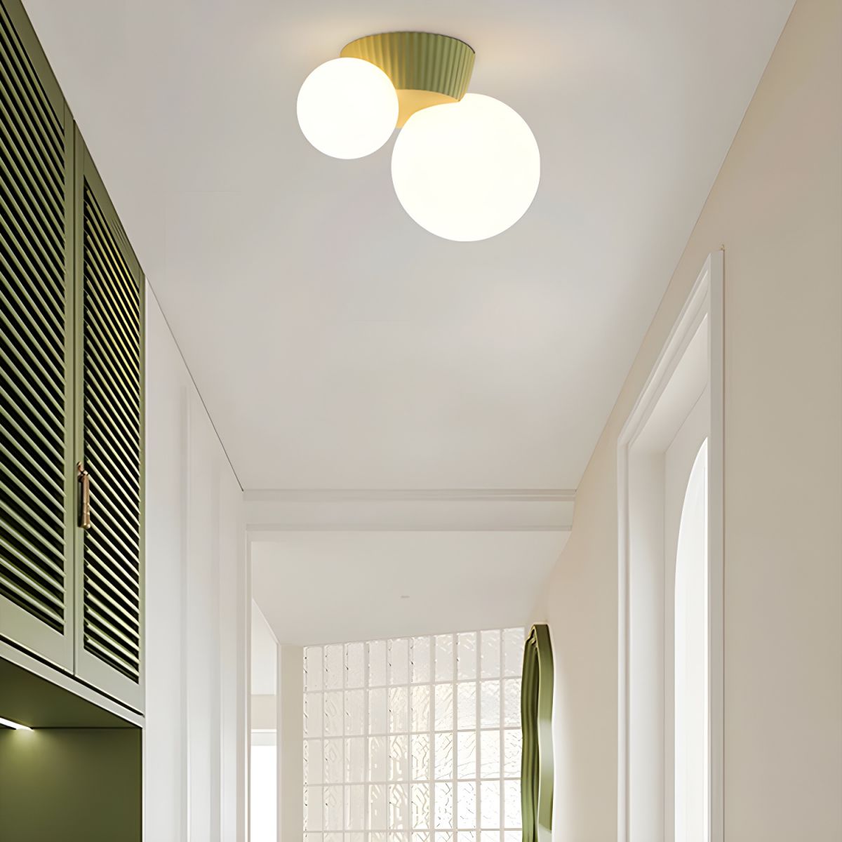 Dual-Globe Flush Mount Light 8.5 in Green Resin for Bedroom Hallway Ambient Lighting G9 Socket Compact Overhead Fixture