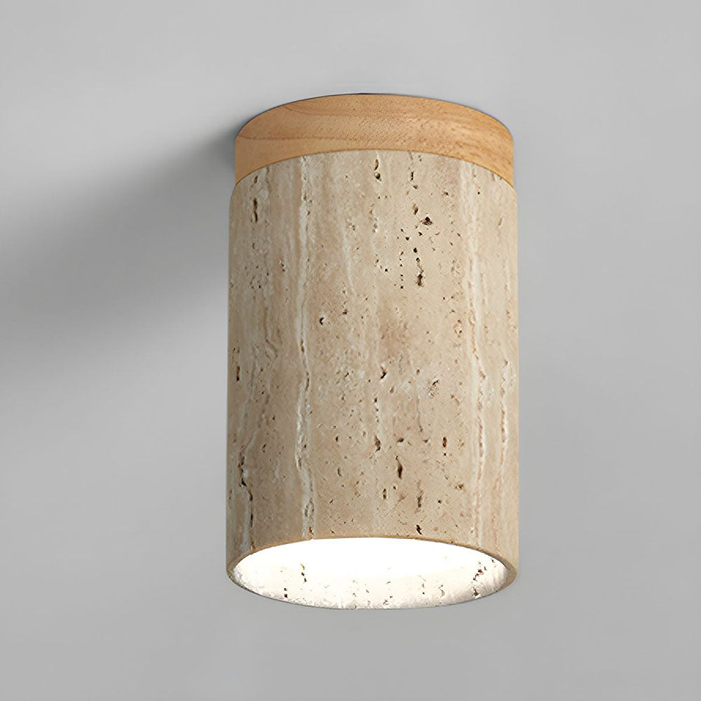 Plafonnier encastré en pierre naturelle avec détails en bois, culot E26, pour chambre, entrée, espace de vie, luminaire à profil bas, éclairage ambiant au plafond