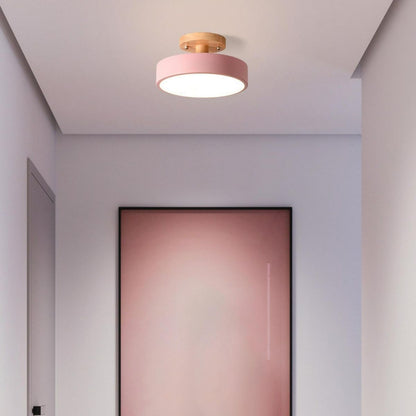 Flush Mount LED Light Fixture Wood Metal 12W for Bedroom Hallway Living Room Scandinavian Style Minimalist Low Profile Integrated Bulb Soft