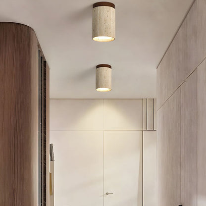 Flush Mount Stone & Wood Light Fixture 10 in Round Natural Beige for Low Ceilings Bedroom Entryway Cozy Overhead Lighting E26 Base