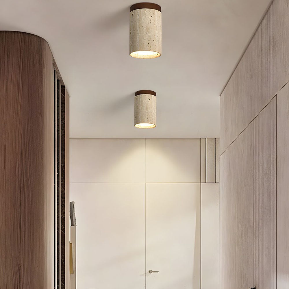 Plafonnier encastré en pierre naturelle avec détails en bois, culot E26, pour chambre, entrée, espace de vie, luminaire à profil bas, éclairage ambiant au plafond