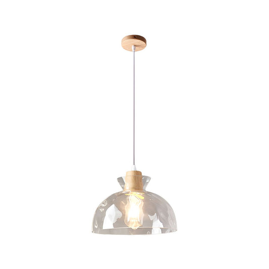Suspension lumineuse en bois et verre pour comptoir | Luminaire à cordon réglable en hauteur avec abat-jour texturé transparent | Style nordique
