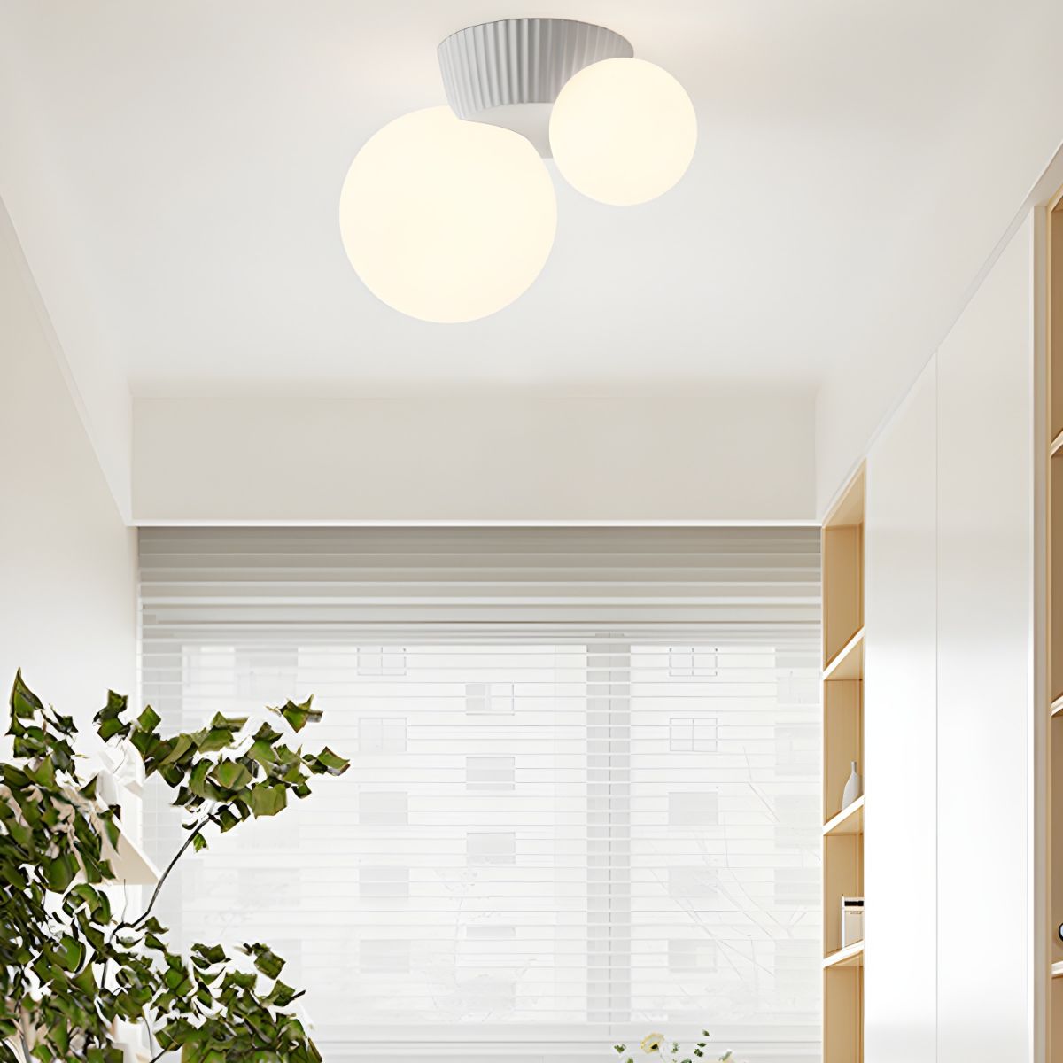 Dual-Globe Flush Mount Light 8.5 in Green Resin for Bedroom Hallway Ambient Lighting G9 Socket Compact Overhead Fixture